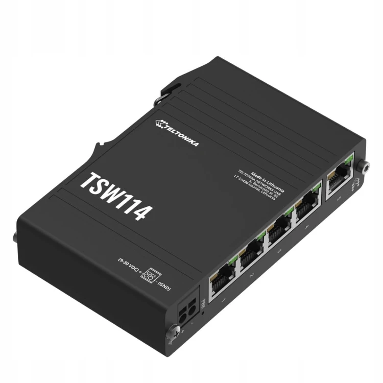 Przemysłowy switch Gigabit Teltonika TSW114 – montaż na szynie DIN