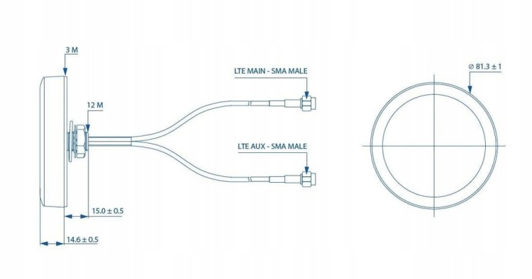Antenna Combo Mimo Mobile Roof SMA Male IP65 PR1KCL25 Teltonika