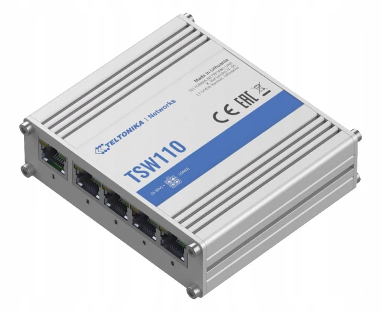Switch Teltonika TSW110 5× Gigabit ETH, przemysłowy, niezarządzalny, PoE