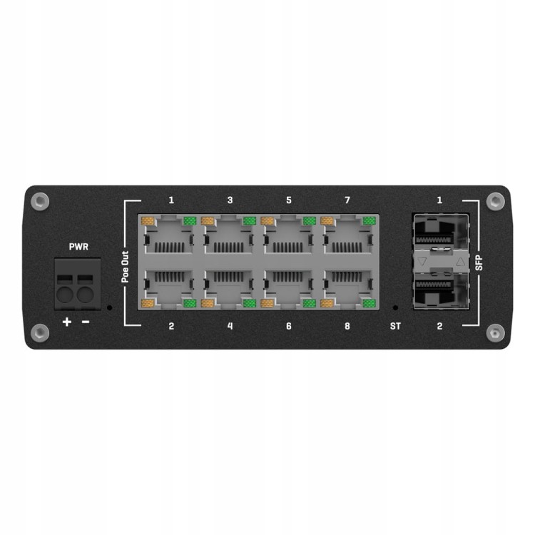 Przemysłowy switch zarządzalny Teltonika TSW202 – 8× GbE, 2× SFP, PoE+ 240W