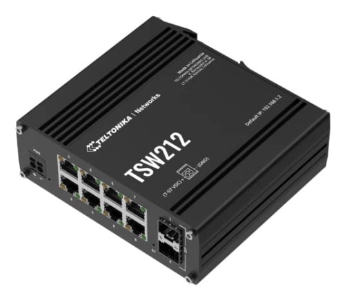 Teltonika TSW212 – switch przemysłowy 8× Gigabit RJ45 + 2× SFP, PROFINET