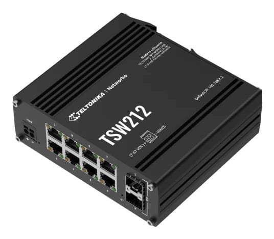 Teltonika TSW212 – switch przemysłowy 8× Gigabit RJ45 + 2× SFP, PROFINET