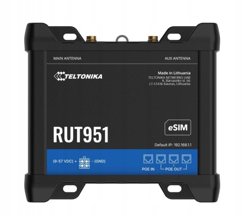 Teltonika RUT951: przemysłowy router LTE, 4× Ethernet, PoE+, Dual SIM, eSIM
