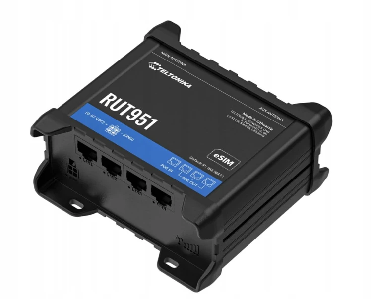 Teltonika RUT951: przemysłowy router LTE, 4× Ethernet, PoE+, Dual SIM, eSIM