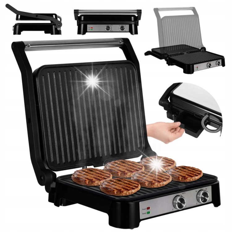 GRILL ELEKTRYCZNY 2000W KONTAKTOWY PANINI STOŁOWY DO MIĘSA I WARZYW 2000W