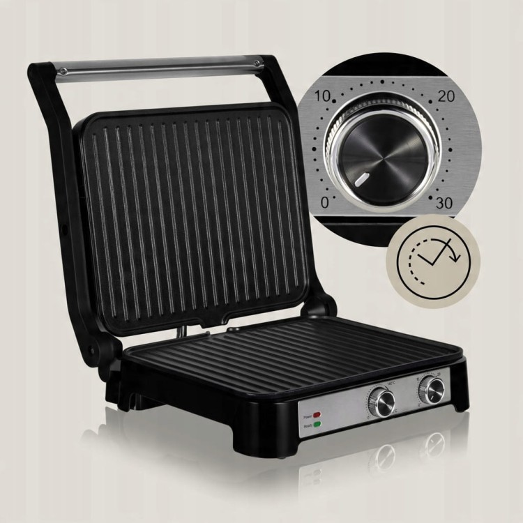 GRILL ELEKTRYCZNY 2000W KONTAKTOWY PANINI STOŁOWY DO MIĘSA I WARZYW 2000W