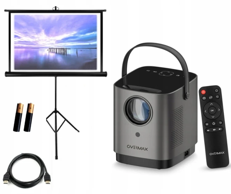 PRZENOSNY ZESTAW DO PREZENTACJI PROJEKTOR LED OVERMAX MULTIPIC 3.6 + EKRAN