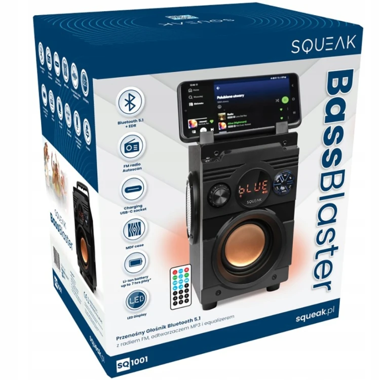 SQUEAK SQ1001 GŁOŚNIK PRZENOŚNY BT 18W FM MP3 USB SD GŁOSNIK BLUETOOTH