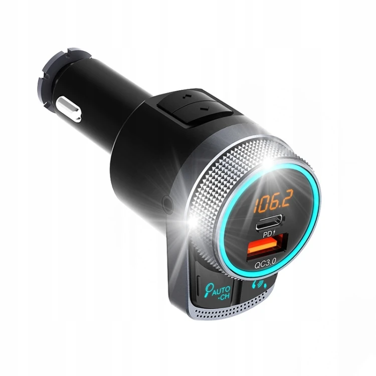 TRANSMITER BLUETOOTH FM – LED WYŚWIETLACZ, AUX, QC 3.0, 38W, AUTOSEARCH