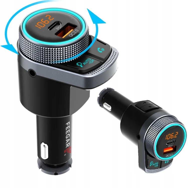 TRANSMITER BLUETOOTH FM – LED WYŚWIETLACZ, AUX, QC 3.0, 38W, AUTOSEARCH