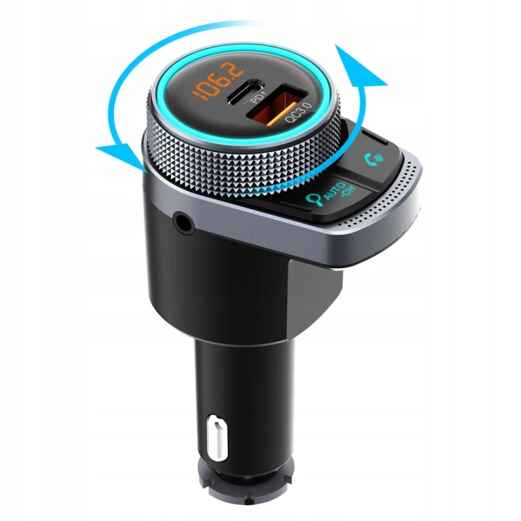 TRANSMITER BLUETOOTH FM – LED WYŚWIETLACZ, AUX, QC 3.0, 38W, AUTOSEARCH