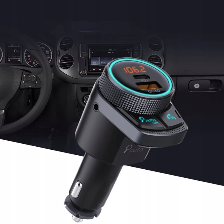 TRANSMITER BLUETOOTH FM – LED WYŚWIETLACZ, AUX, QC 3.0, 38W, AUTOSEARCH