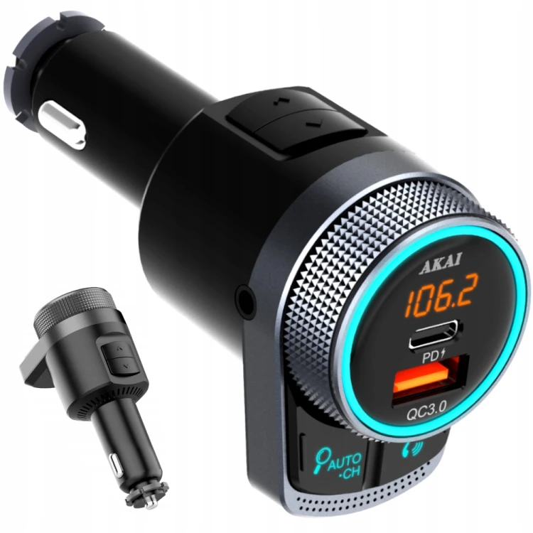 TRANSMITER BLUETOOTH FM – LED WYŚWIETLACZ, AUX, QC 3.0, 38W, AUTOSEARCH