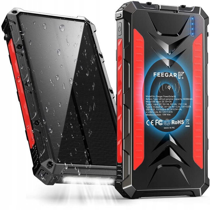 Power bank Solarny Feegar 36000mah 20W 4x USB-C QI