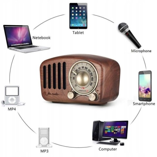 Feegar RETRO Radio FM Drewniane Bluetooth Vintage