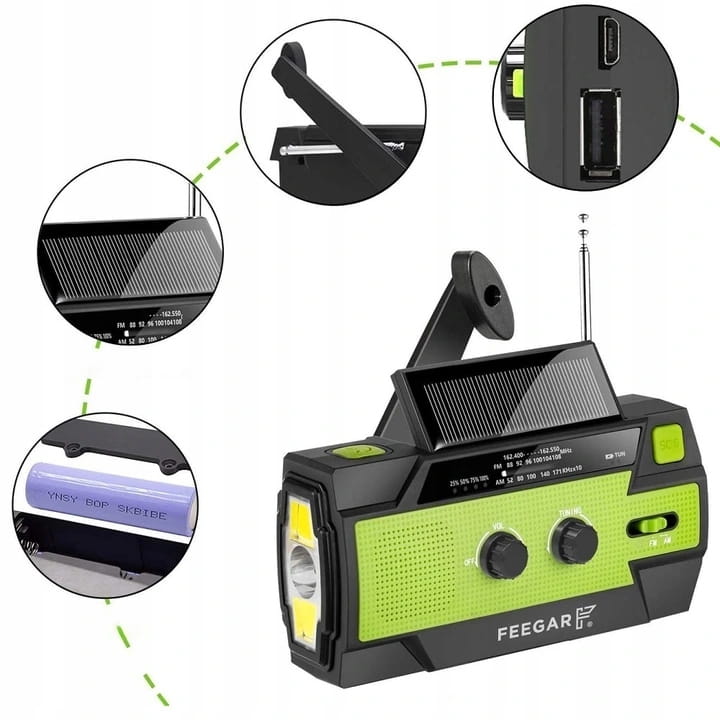 Feegar Radio FM Awaryjne Solar SOS 4000mAh Latarka OZE2 OZE 2 PRO