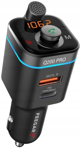 FEEGAR Transmiter FM Zestaw głośnomówiący BT QC3.0 Q200