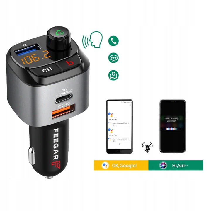 Transmiter FM Feegar Bluetooth Q100 QC30 Ładowarka