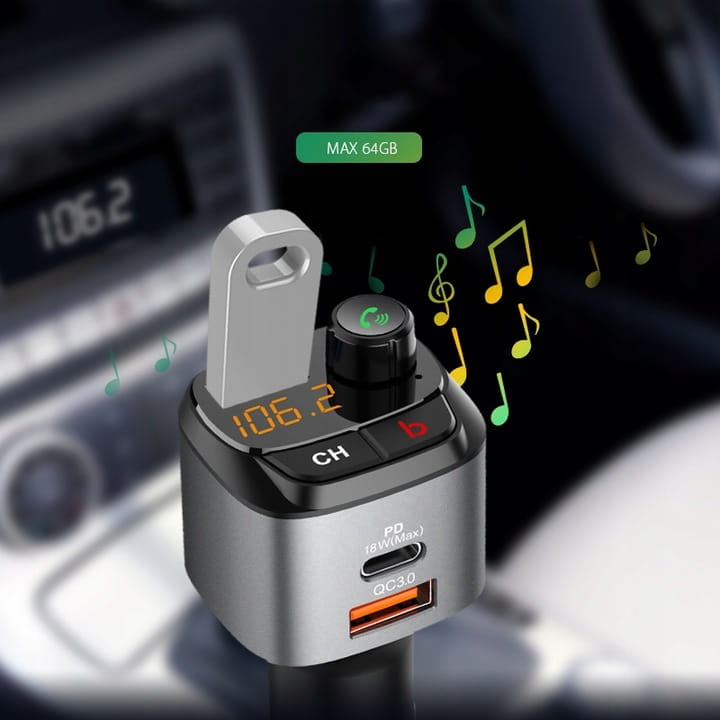 Transmiter FM Feegar Bluetooth Q100 QC30 Ładowarka